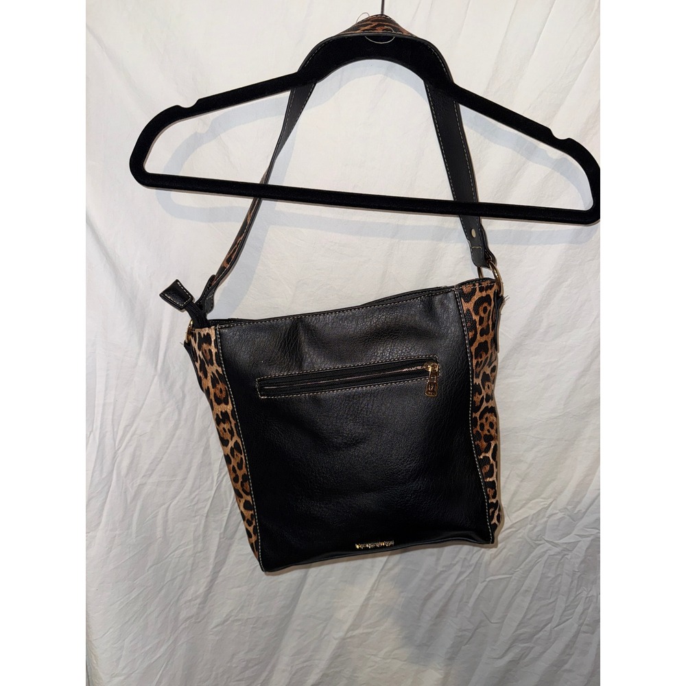 Montana West Select Black Faux Leather Leopard Print Shoulder Bag Hobo Purse